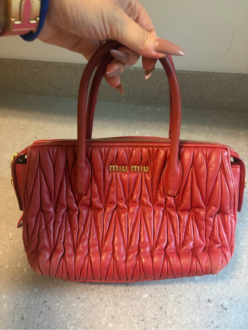 Miu Miu Quilted Red Leather Top-Handle Satchel